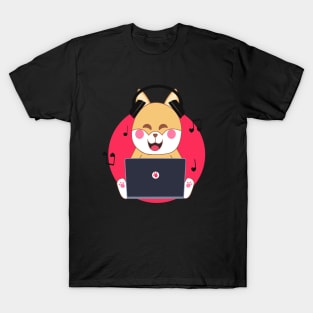 Kawaii shiba inu dog listening to music quarantine T-Shirt